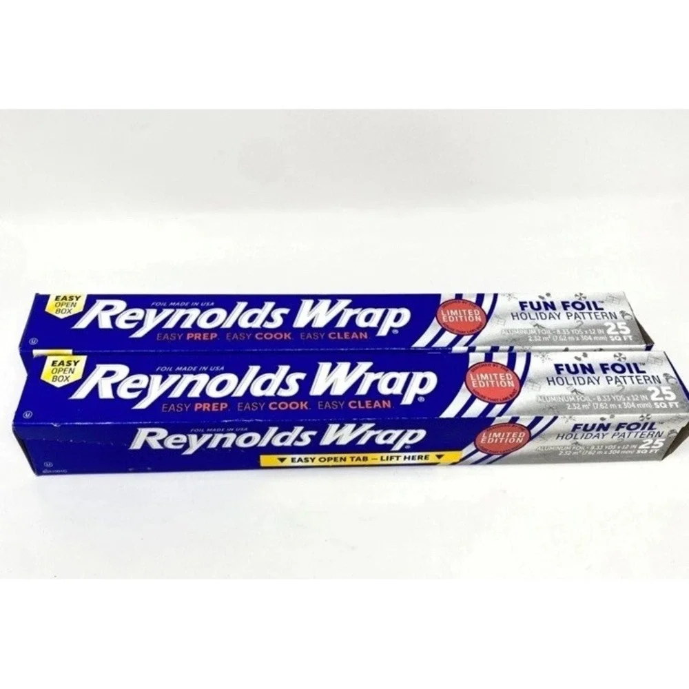 (2) Reynolds Wrap Holiday Fun Standard Aluminum Foil 25 Sq Ft Ea Limited Edition
